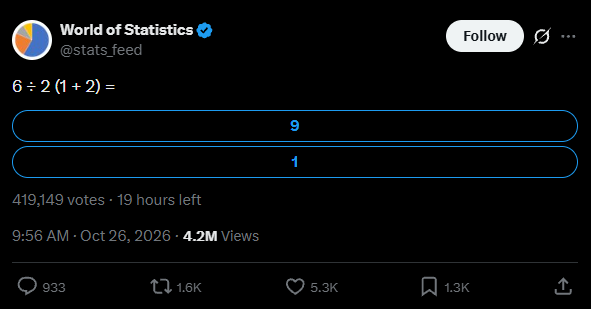 6 ÷ 2 (1 + 2) =